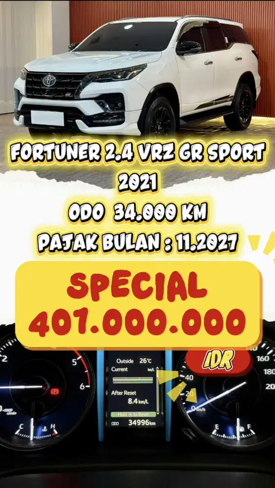 [ ODO 34.000 KM ] Toyota Fortuner 2.4 VRZ GR Sport 2021 Siap Pakai