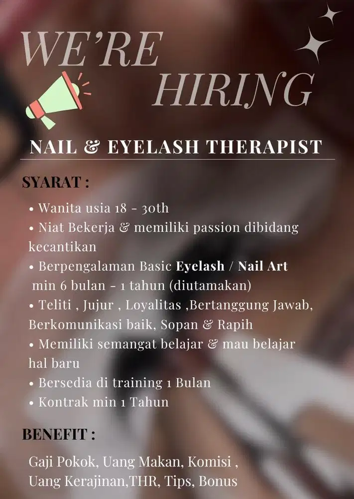 Lowongan kerja therapist eyelash & nail