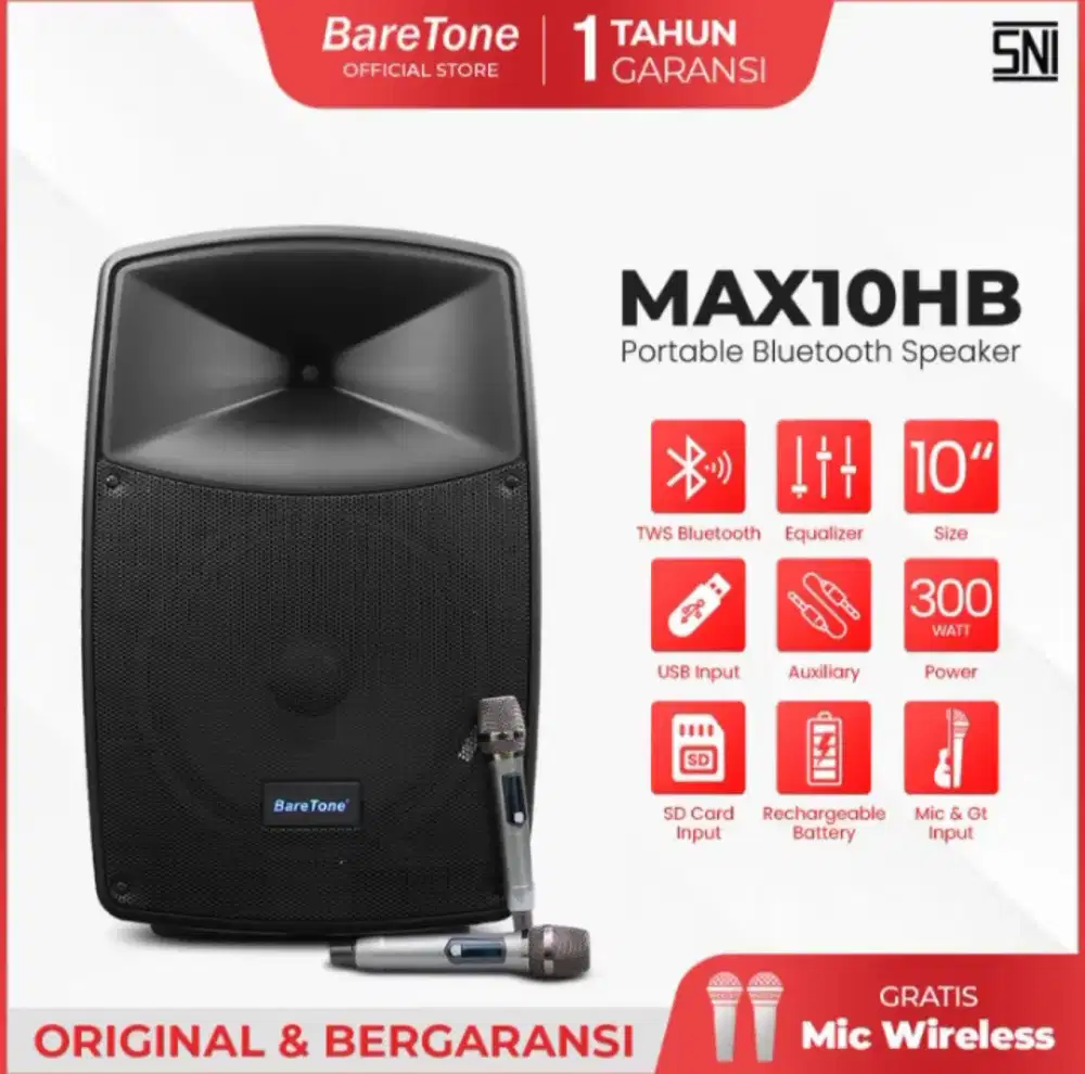 Speaker portable 10 inch baretone max10hb bluetooth 300Watt