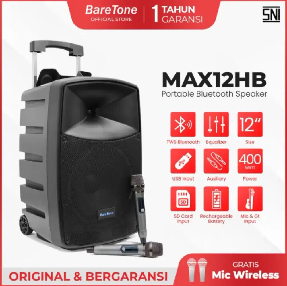 Speaker portable 12 inch baretone max12hb bluetooth 400Watt