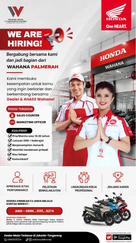Open loker sales marketing dan sales counter Honda Motor Palmerah