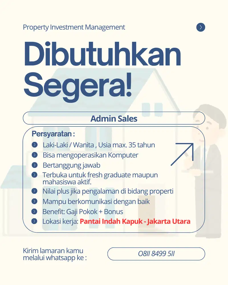 Dicari Admin Sales Properti Teliti, Jujur & Menguasai Excel