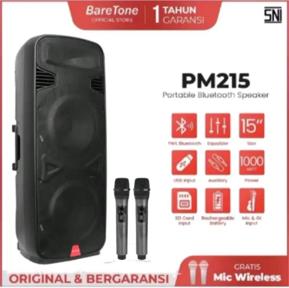 Speaker portable 2x15 inch baretone pm215 bluetooth 1000Wat