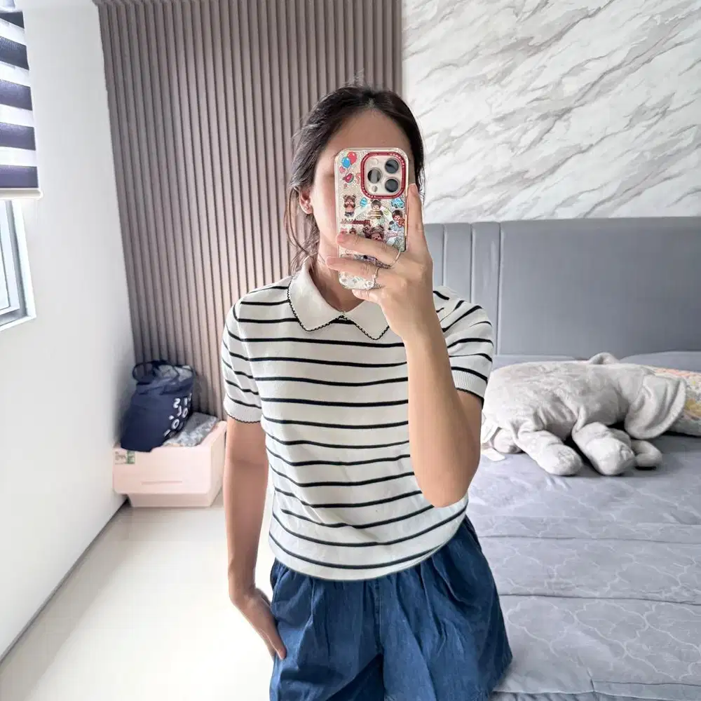 ZARA stripe knit polo shirt