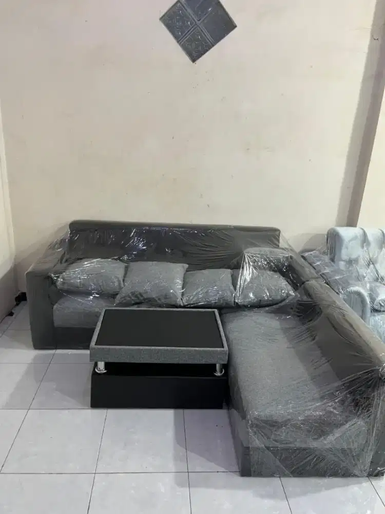 Promo sale sofa L bahan kombonasi kulit dan kain termurah