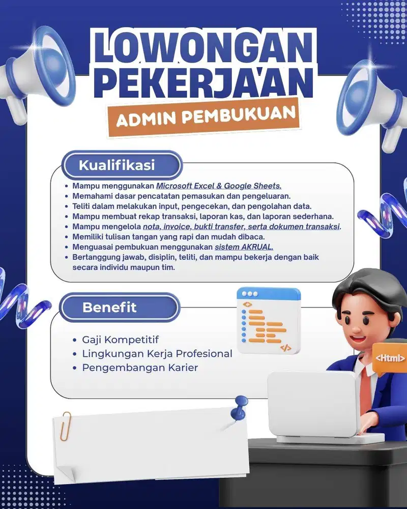 LOWONGAN PEKERJAAN ADMIN PEMBUKUAN - WERE HIRING ADMIN PEMBUKUAAN