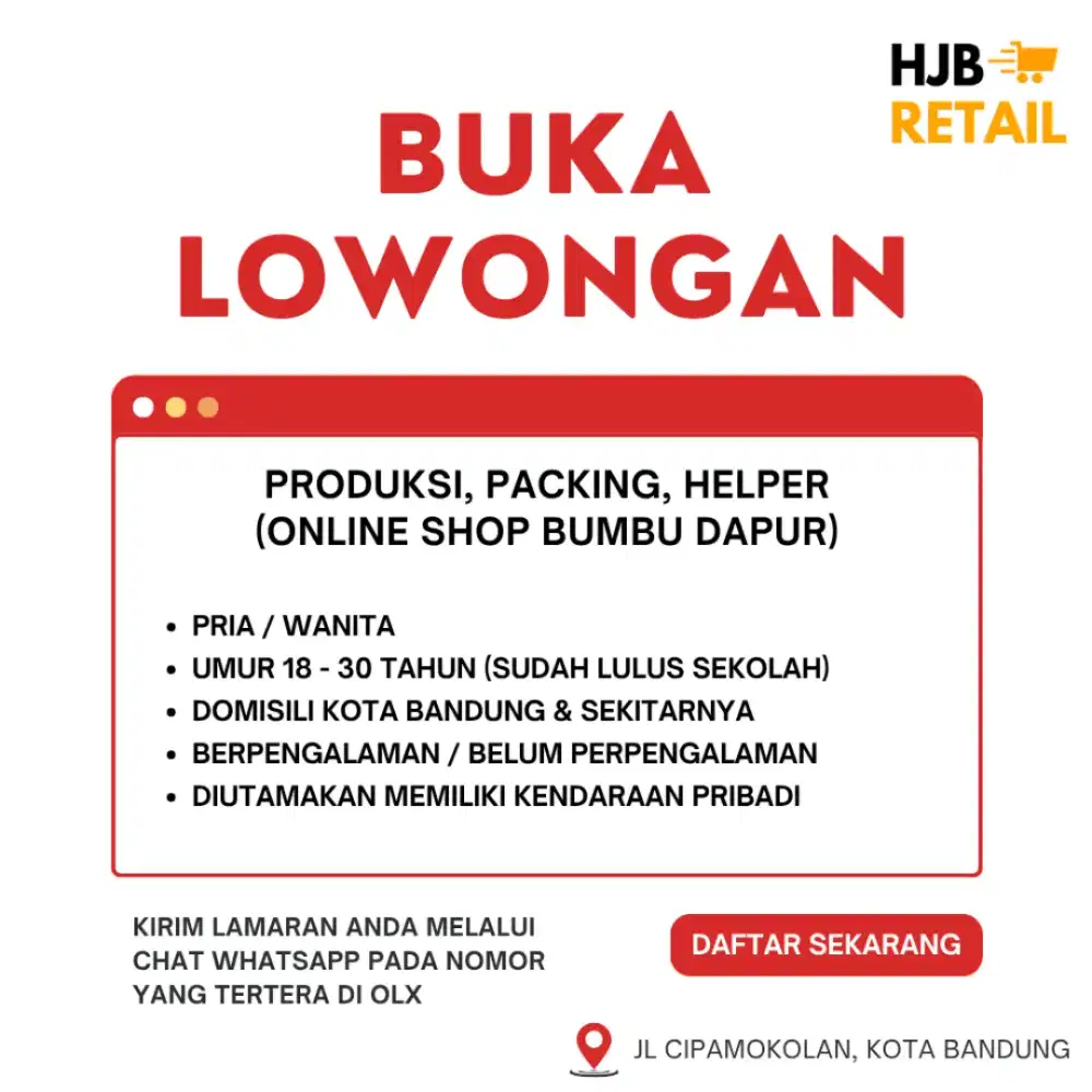 DIBUKA LOWONGAN PRODUKSI, PACKING, HELPER