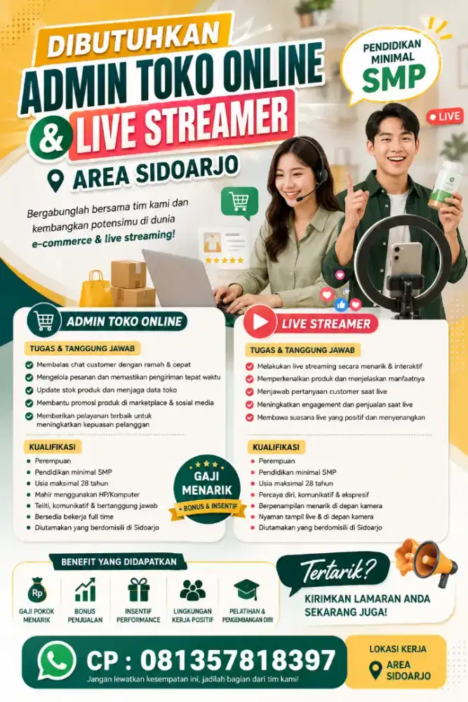 Lowongan Pekerjaan Admin Toko & Live Streamer