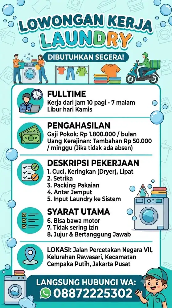 Dibutuhkan Karyawan laundry Fulltime