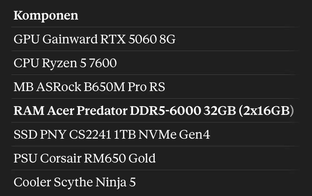 PC RTX 5060 RYZEN 5 7500 high end