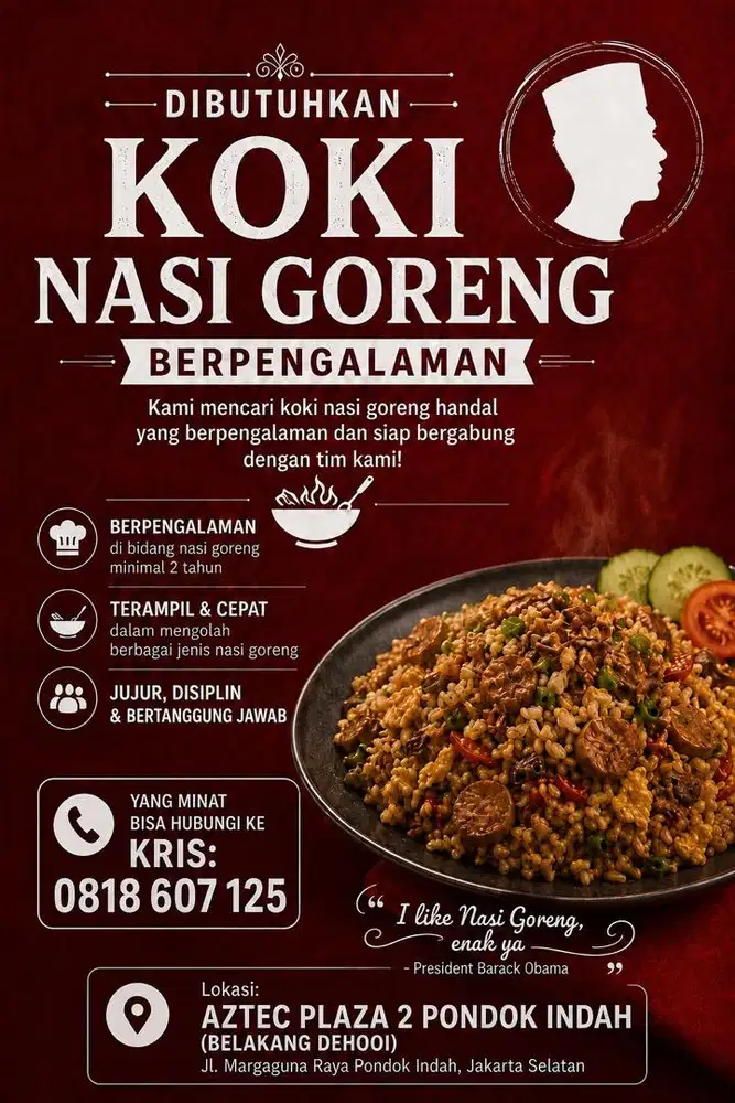 Lowongan koki nasi goreng berpengalamanan