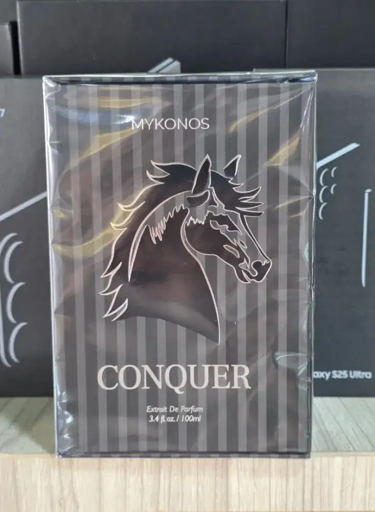 parfum mykonos qonquer 100ml segel ori Masculine, Smoky, Woody, Bold