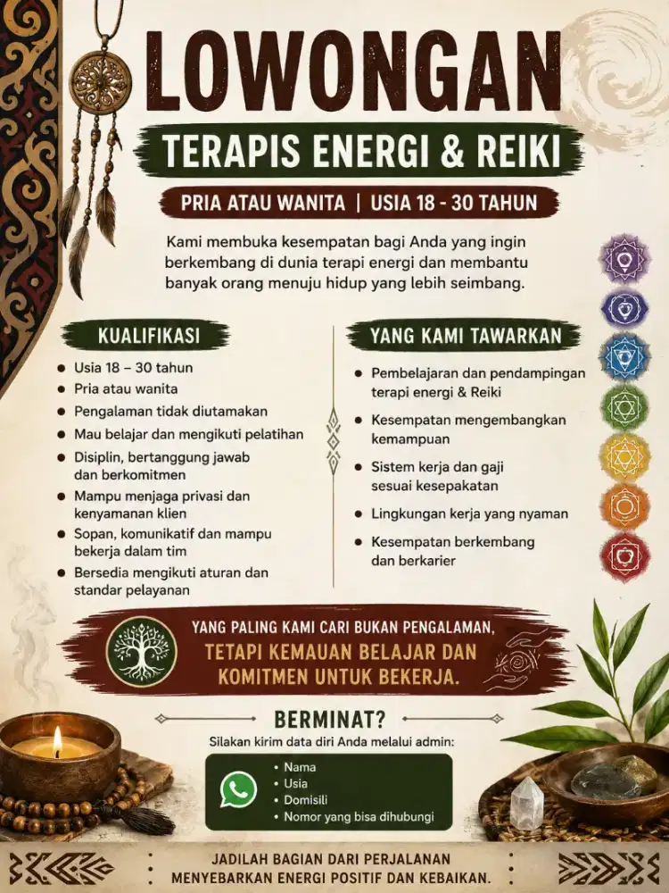 DICARI TERAPIS REIKI & ENERGI – TANPA PENGALAMAN