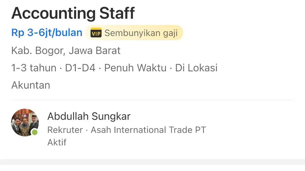 Loker staff Akutansi/ Accounting sistem zahir