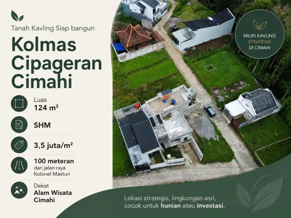 Tanah Kavling Siap Bangun Kolmas Cipageran Cimahi 124 m² SHM