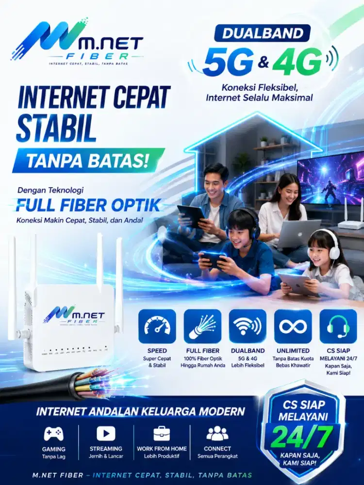 Internet Fiber Cepat Stabil Tanpa Batas, Dualband 5G & 4G