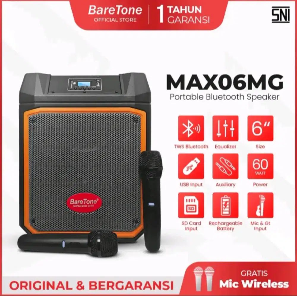 Speaker portable 6 inch baretone max06mg bluetooth