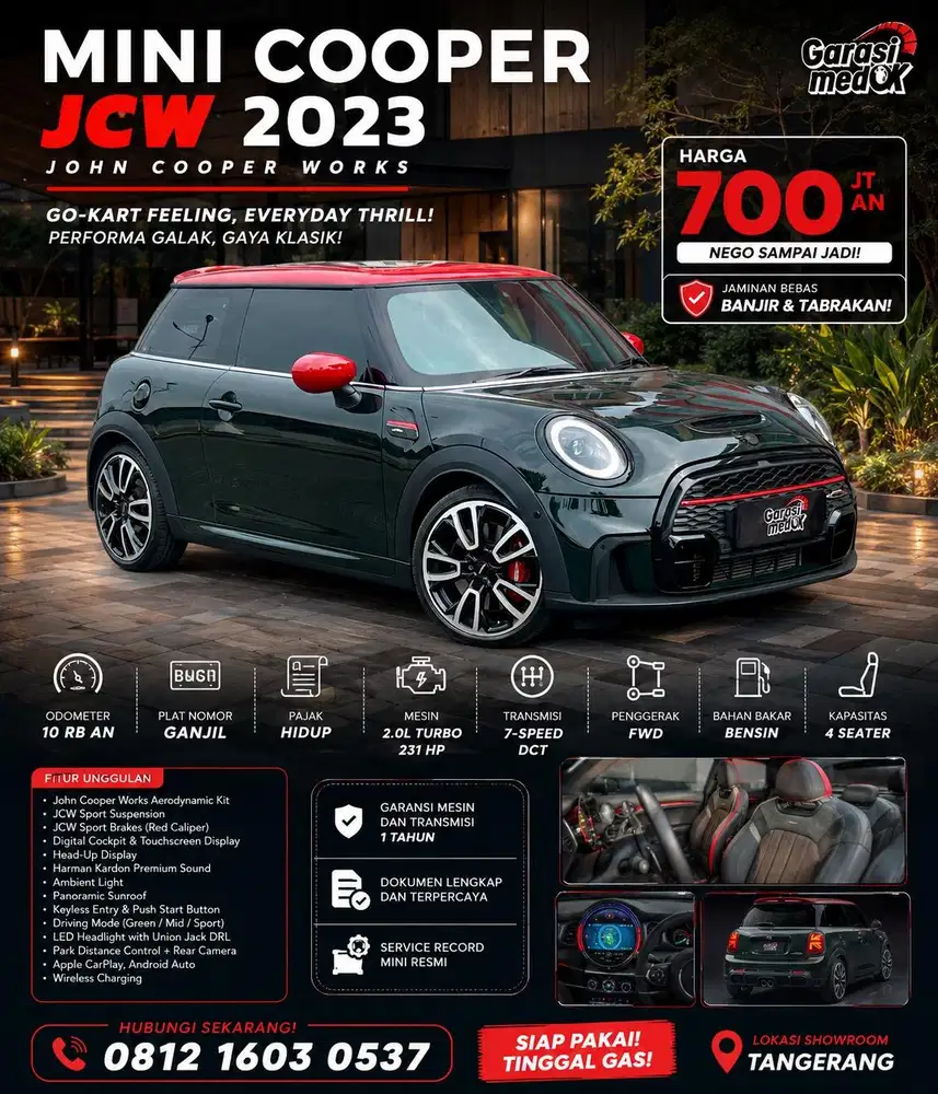 Mini Cooper 3 door JCW Asli 2023 Antik Low KM Murah Bekas Hijau Ganjil