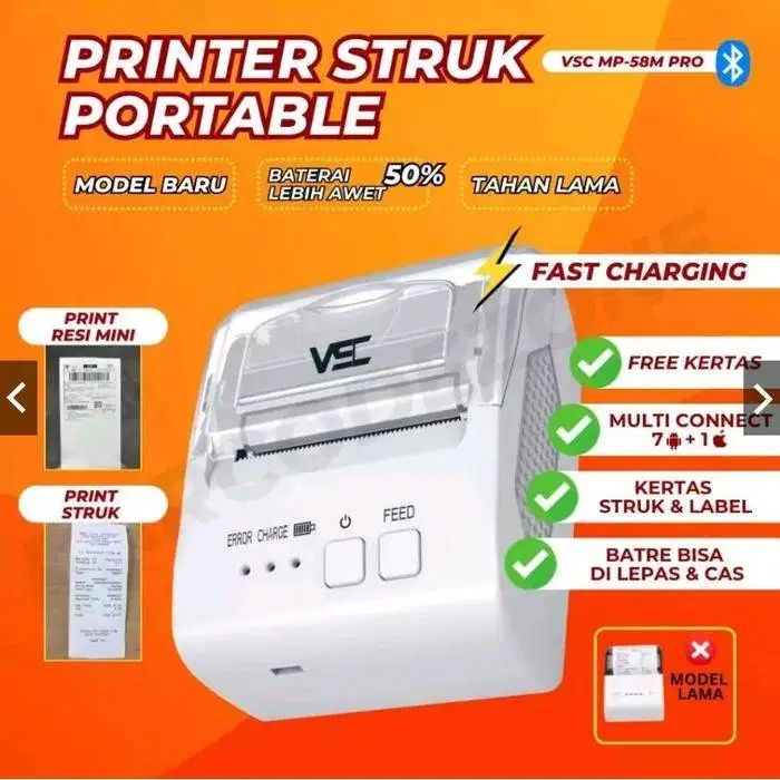 printer thermal bluetooth VSC 58C 1500mah White printer struk kasir