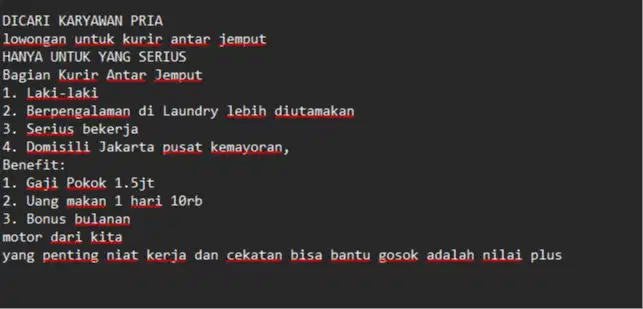 Mencari karyawan - pria untuk kurir laundry