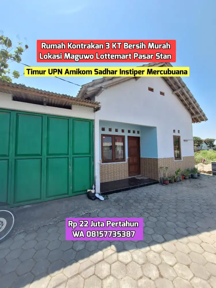 RUMAH KONTRAKAN MURAH 3 KT MAGUWO LOTTEMART PASAR STAN 22JUTA NET