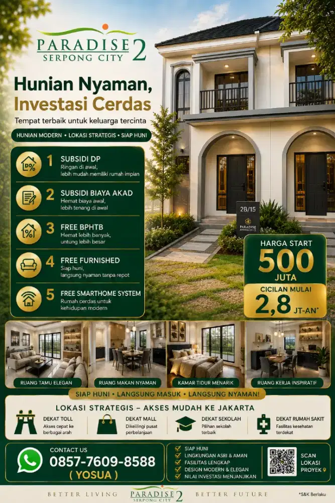 Rumah Murah di kota mandiri Paradise Serpong City Free surat-surat