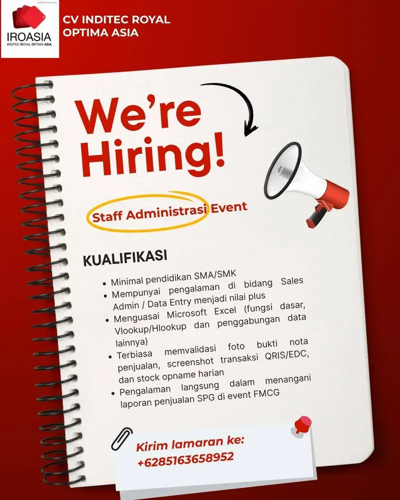 Lowongan Kerja - STAFF ADM EVENT - PROJECT OFFICER -PENGAWAS LAPANGAN