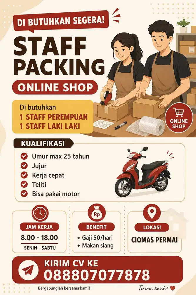 dibutuhkan segera staff packing online