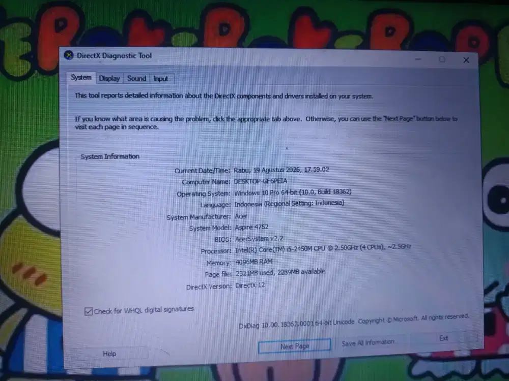 Laptop acer ASPIRE 4752 core i5
