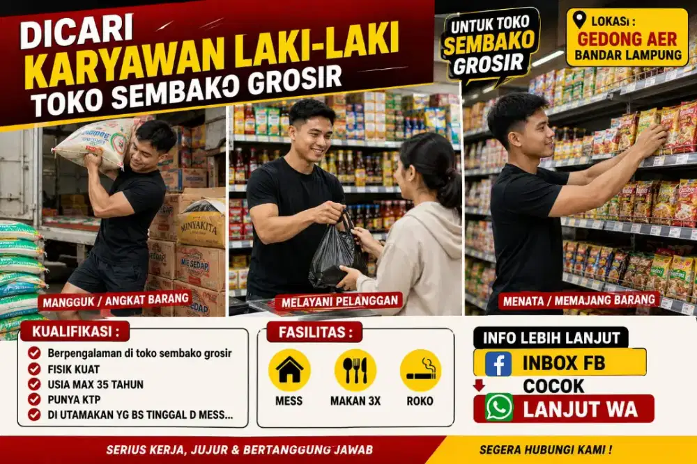 CARI KARYAWAN COWO TOKO SEMBAKO BERPENGALAMAN