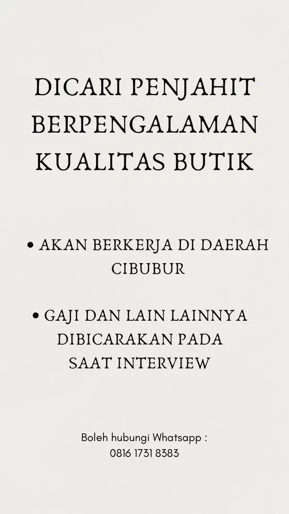 dicari penjahit kualitas tailor butik