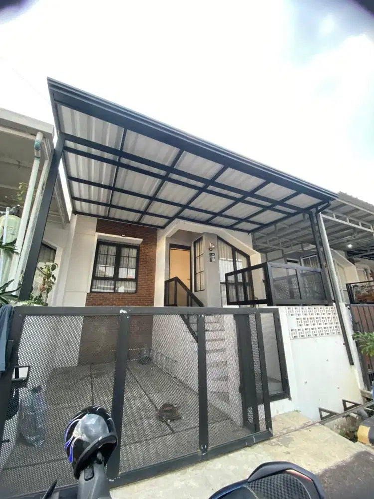 Kanopi rangka besi hollow atap alderon double