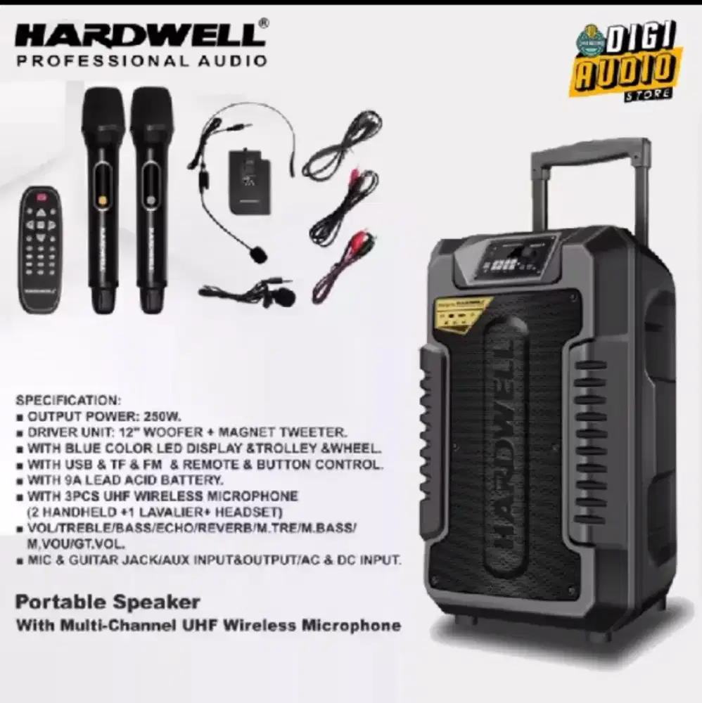 Speaker portable 12 inch hardwell turbovoice 12 pro bluetooth