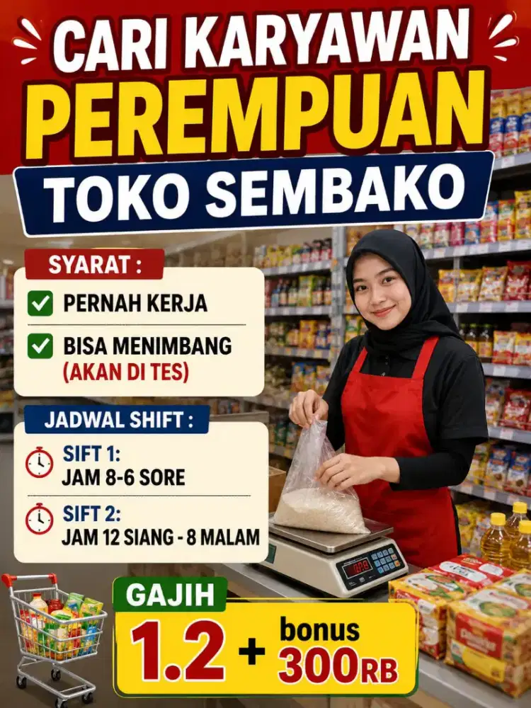 Dicari karyawan sembako untuk wanita