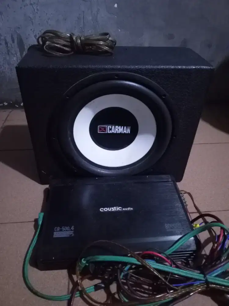 Jual subwoofer 12 in Carman dan power coustic 4 Chanel berikut kabel