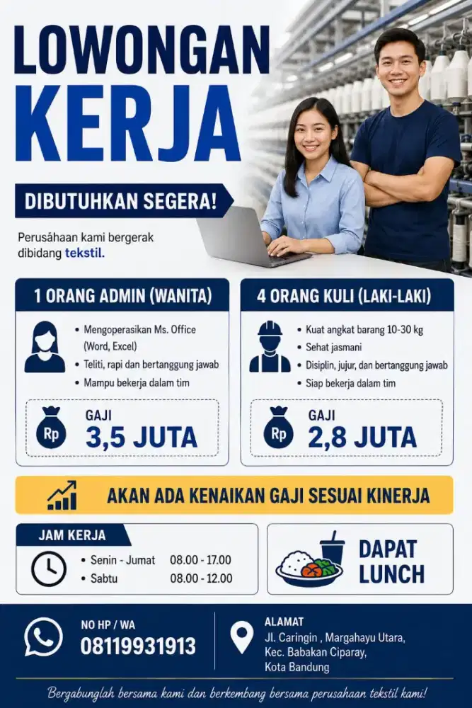 LOKER ADMIN DAN KULI BANDUNG