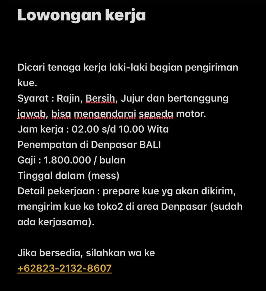 Lowongan Kurir di Denpasar Barat (kebo iwa utara)