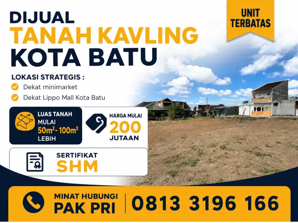 Dijual tanah kavling dekat lippo mall kota batu
