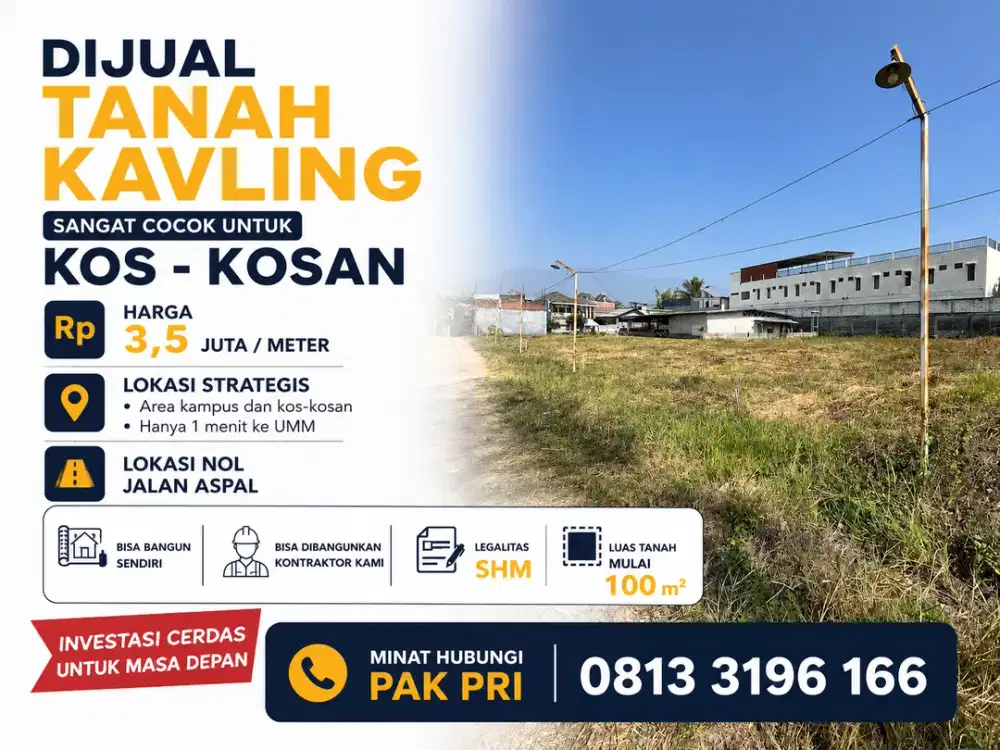 Dijual tanah kavling dekat kampus UMM malang