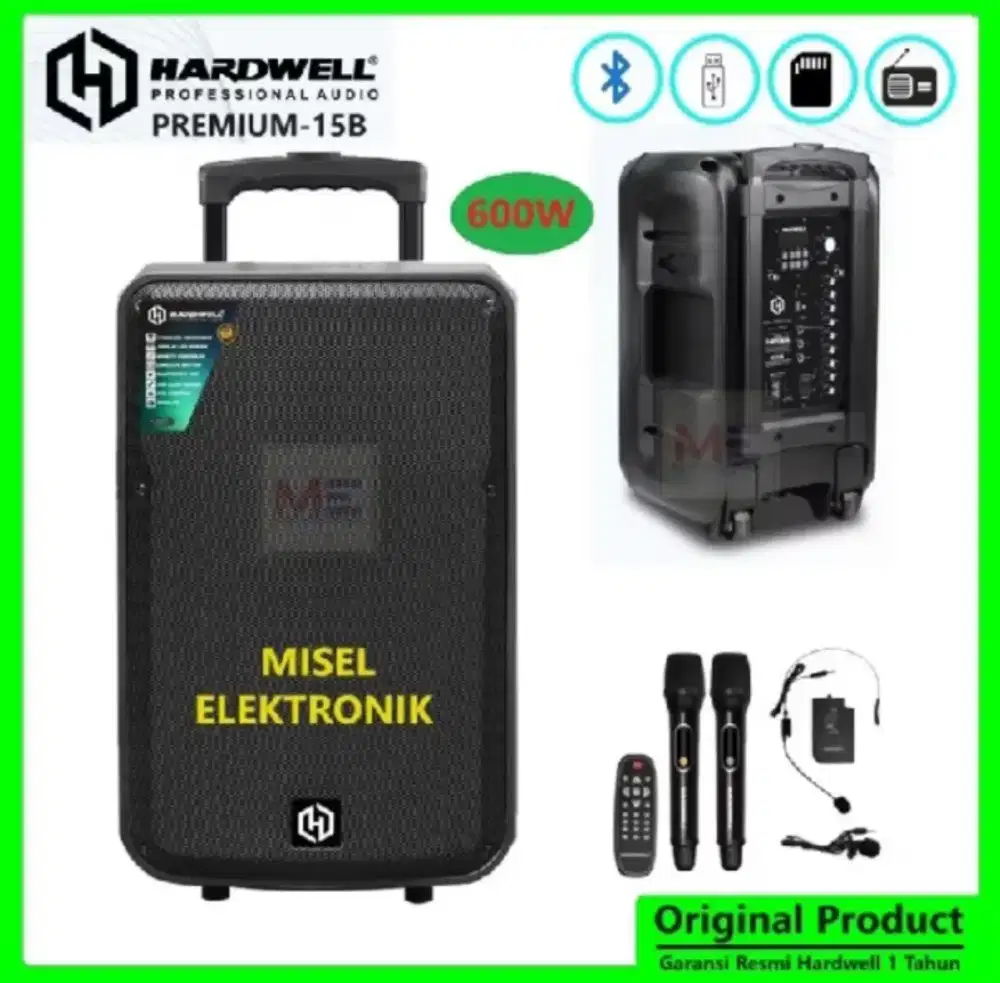 Speaker portable 15 inch hardwell premium 15b bluetooth 600Watt
