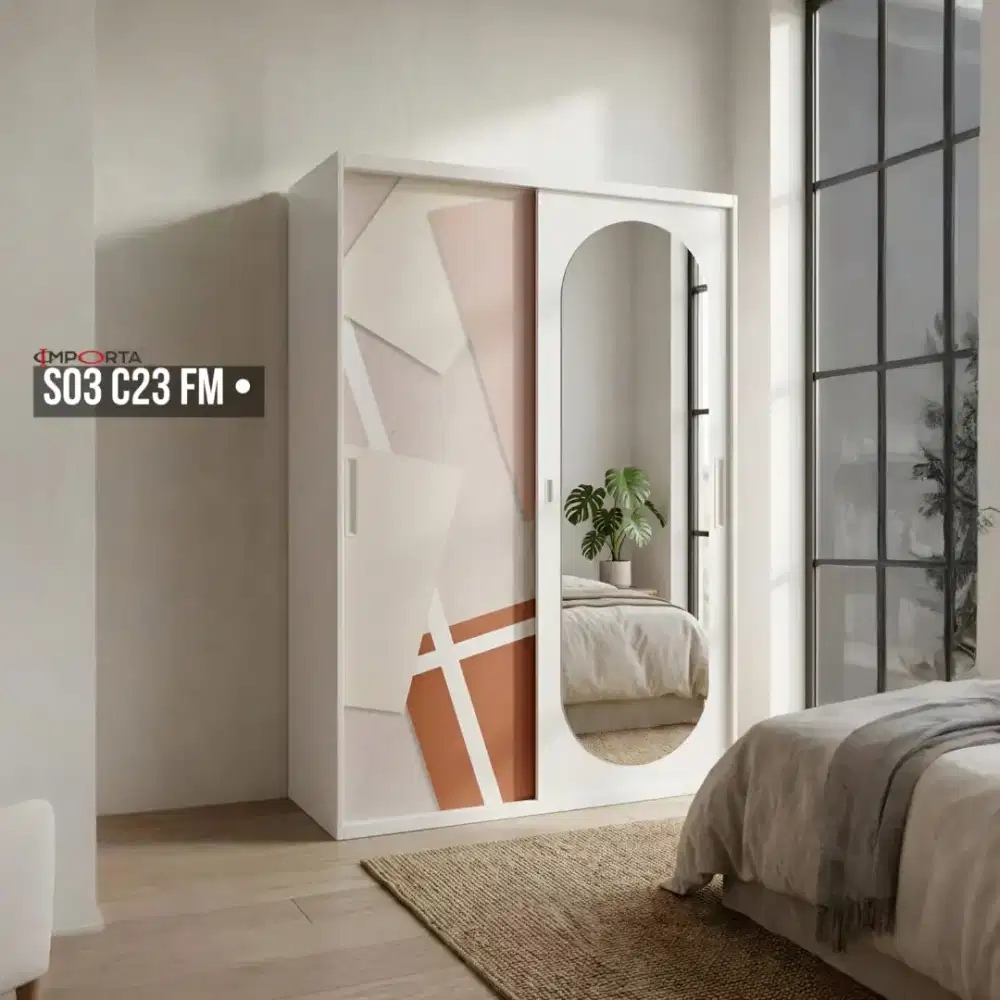 Lemari Pakaian Besi Pintu Sliding 2 Pintu Importa OKELO S03 C23 FM
