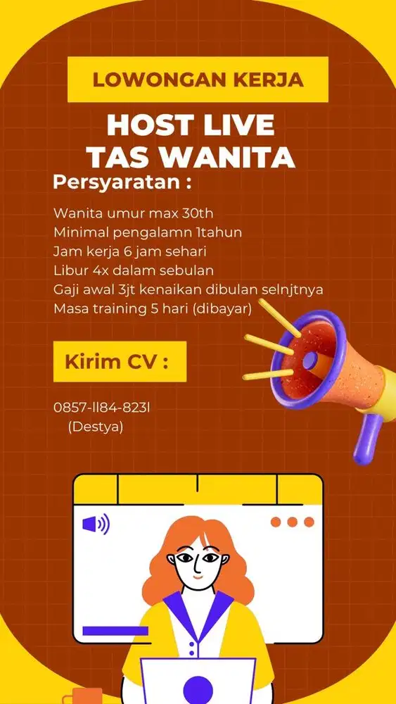 Lowongan kerja host live tas wanita