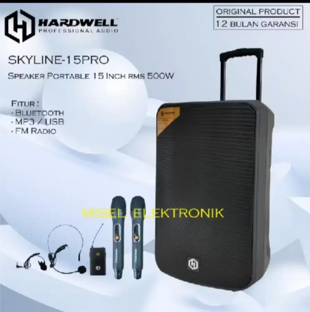 Speaker portable 15 inch hardwell skyline 15 pro bluetooth 500Watt