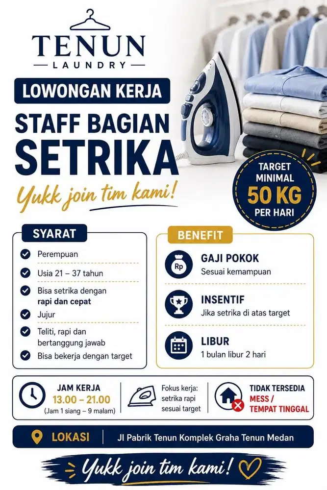 Dibutuhkan segera.. staff bagian setrika