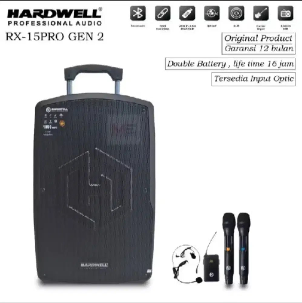 Speaker portable 15 inch hardwell rx 15pro bluetooth 800Watt
