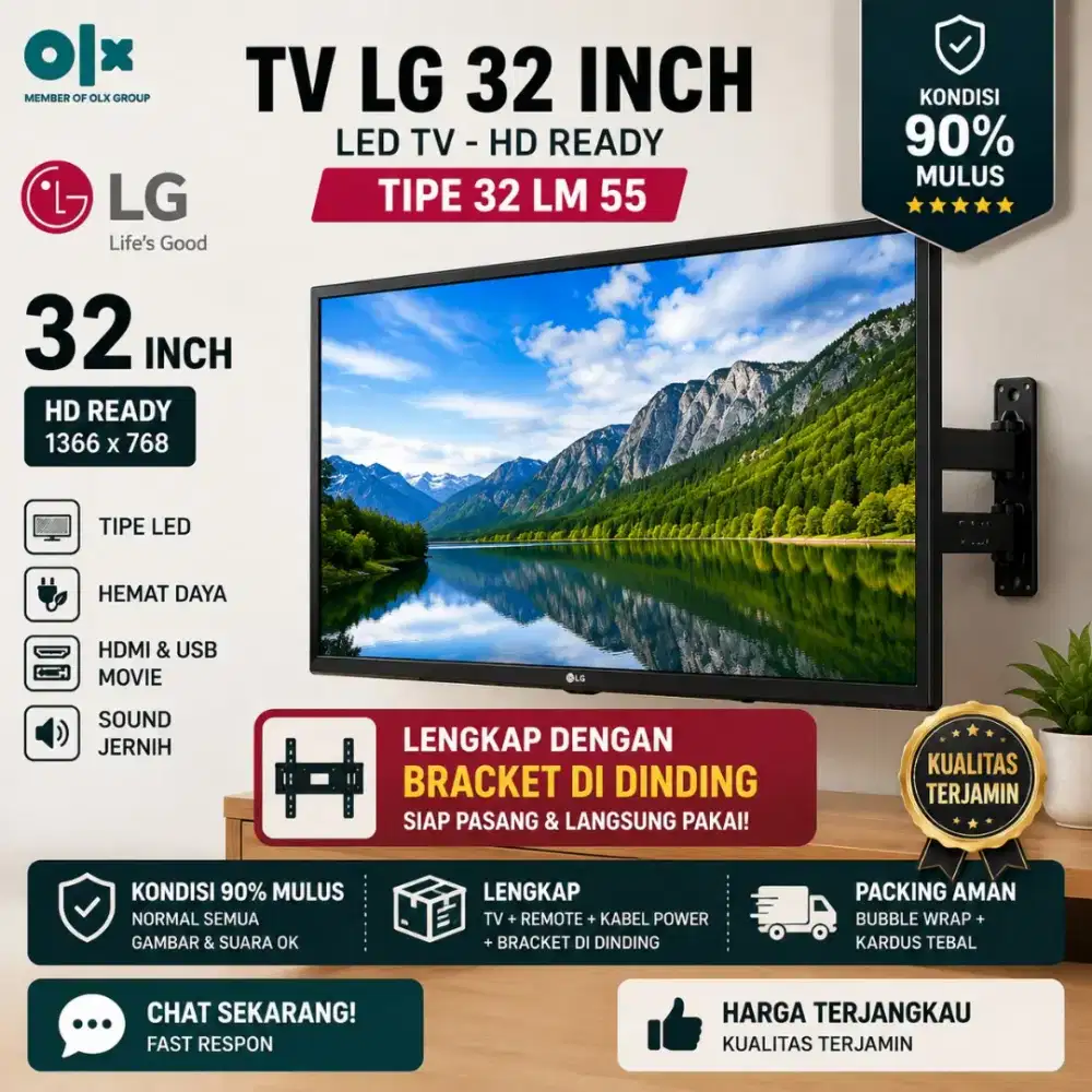 TV LED LG 32 Inch 32LM55 HD Ready - Bekas 90% Mulus + Bracket Dinding