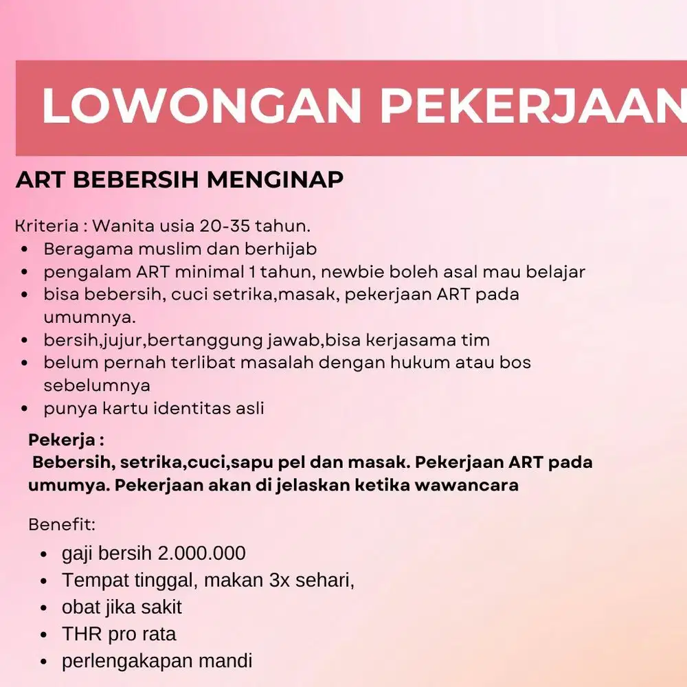 Lowongan ART Bebersih