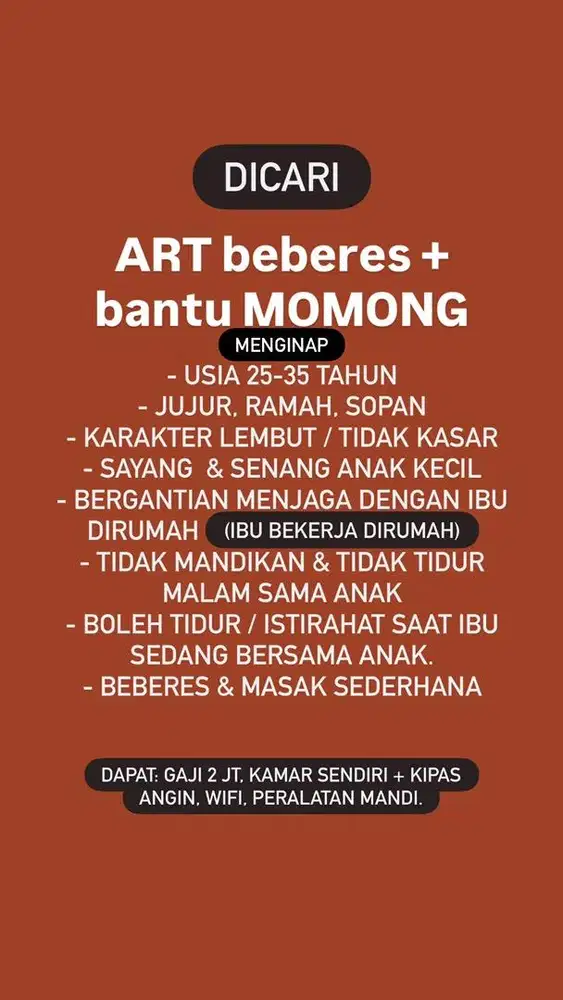 cari Art momong 1 tahun MENGINAP.