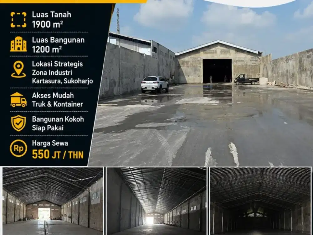 Disewakan Gudang  Industri Lokasi Super Strategis Kartasura, Sukoharjo Luas 1900m2