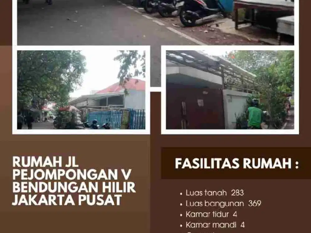 DIJUAL RUMAH KLASIK JL PEJOMPONGAN V JAKARTA PUSAT KAWASAN GEDUNG PERKANTORAN